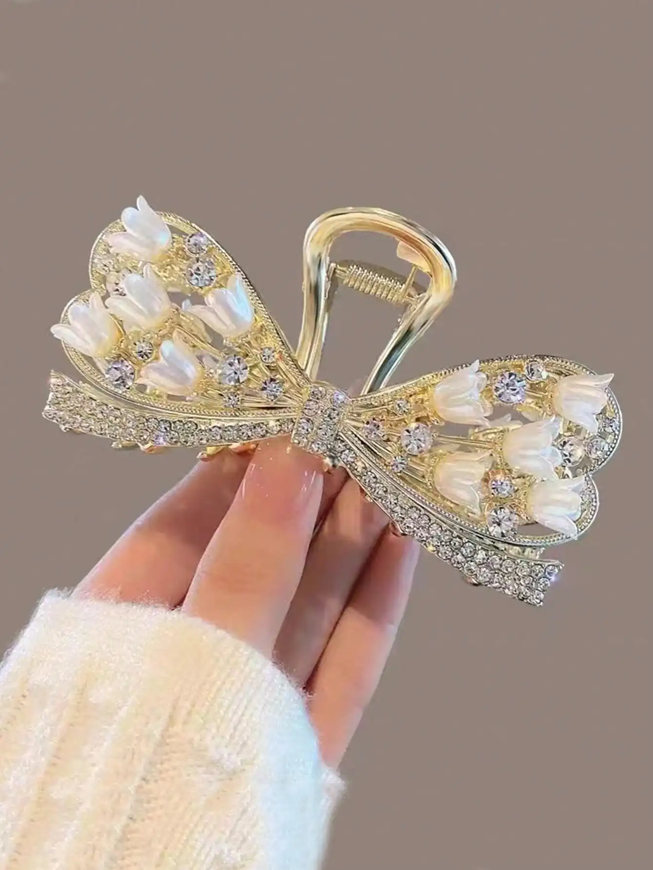 1 Pcs Fashion Linglan Flower Full Diamond Hollow Bow Hair Claws For Women Girls Party Hair Accessories