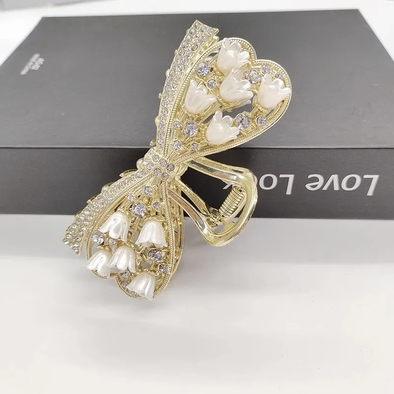 1 Pcs Fashion Linglan Flower Full Diamond Hollow Bow Hair Claws For Women Girls Party Hair Accessories