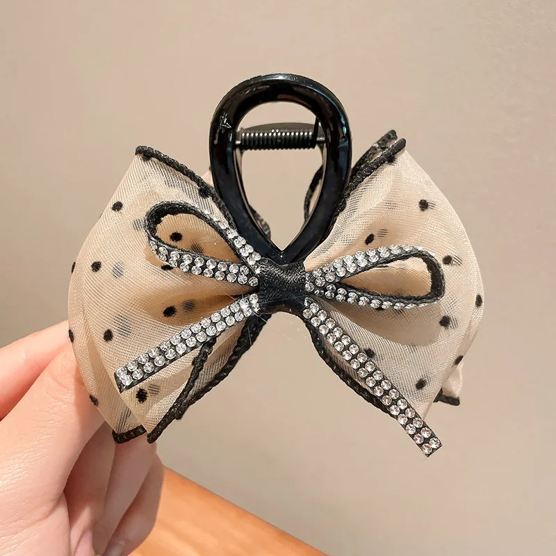 Mesh Bow Rhinestones Hair Clip for Women Elegant Hair Clamp Fashion Girl Ponytail Clip Hair Accessories