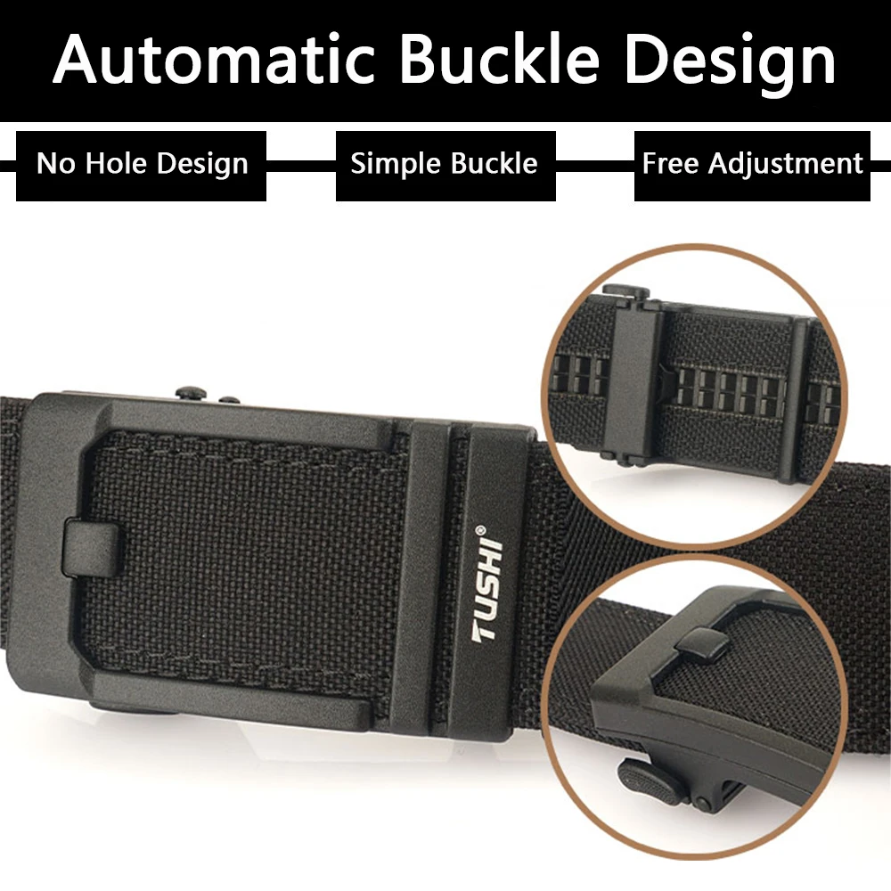 TUSHI New Double-layer Reinforced Automatic Buckle Training Quick Hanging Pistol Belt Men Nylon Outdoor Leisure IPSC Accessories