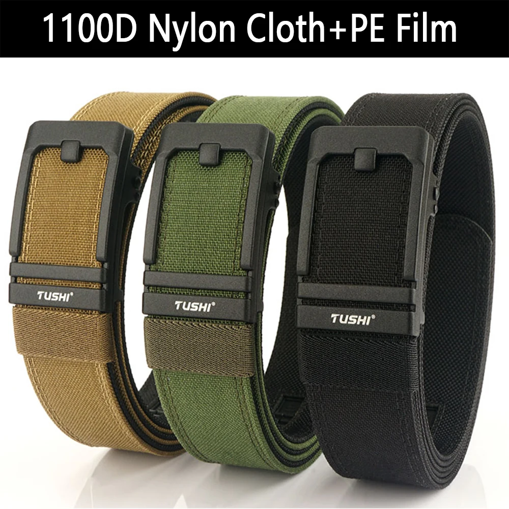 TUSHI New Double-layer Reinforced Automatic Buckle Training Quick Hanging Pistol Belt Men Nylon Outdoor Leisure IPSC Accessories