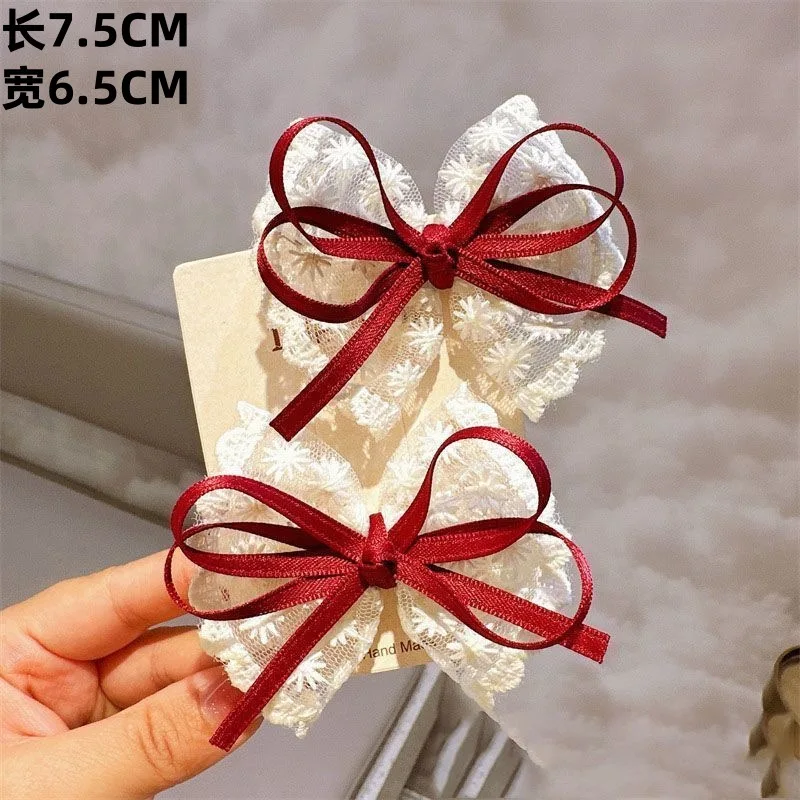 2Pcs/set Korean Lace Bow Children's Little Girl Temperament Lace Hairpin Heavy Handmade High-end Headgear Hair Clip