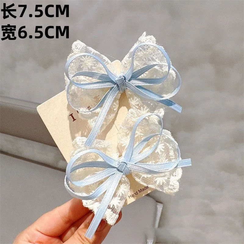2Pcs/set Korean Lace Bow Children's Little Girl Temperament Lace Hairpin Heavy Handmade High-end Headgear Hair Clip