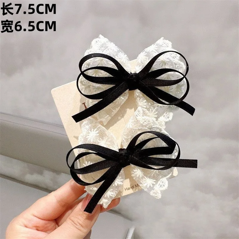 2Pcs/set Korean Lace Bow Children's Little Girl Temperament Lace Hairpin Heavy Handmade High-end Headgear Hair Clip