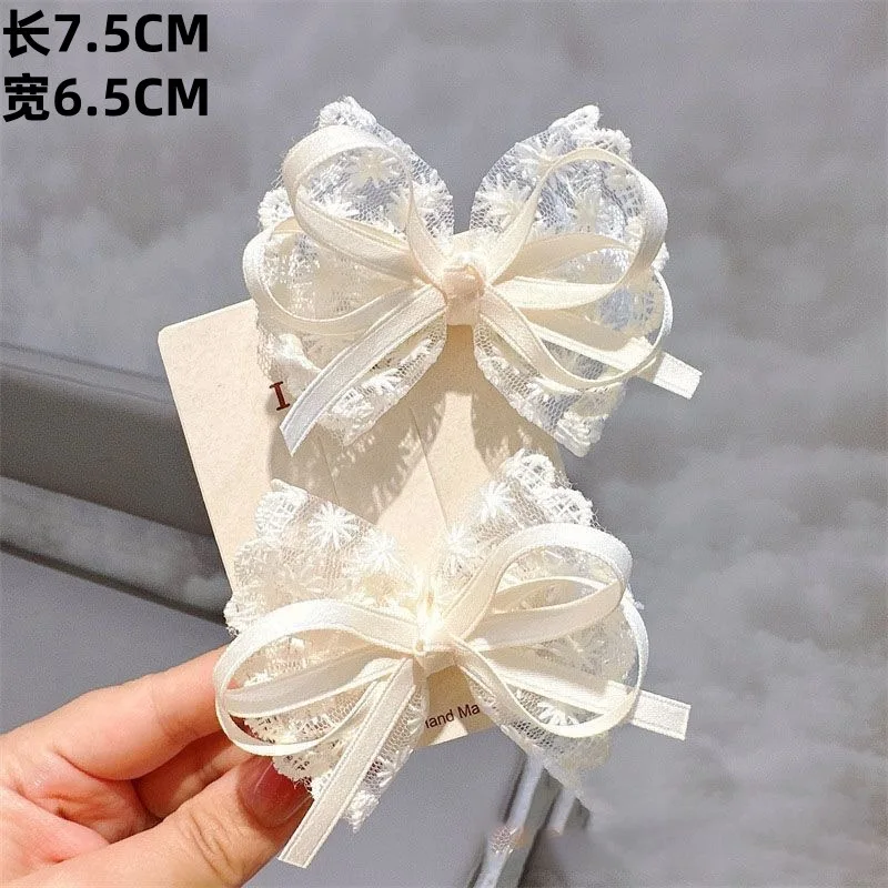 2Pcs/set Korean Lace Bow Children's Little Girl Temperament Lace Hairpin Heavy Handmade High-end Headgear Hair Clip