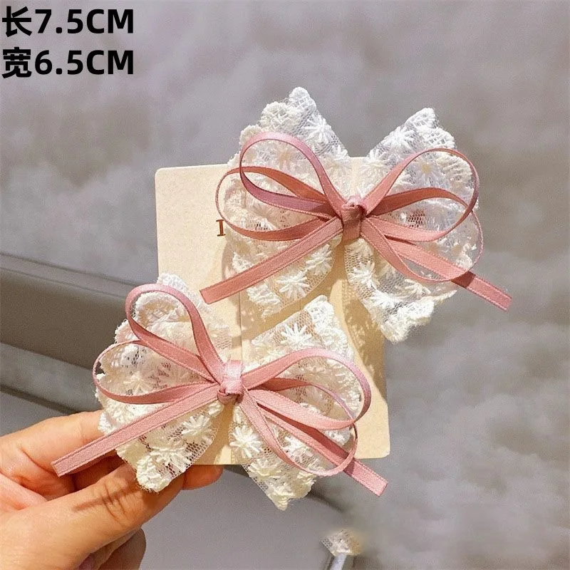 2Pcs/set Korean Lace Bow Children's Little Girl Temperament Lace Hairpin Heavy Handmade High-end Headgear Hair Clip