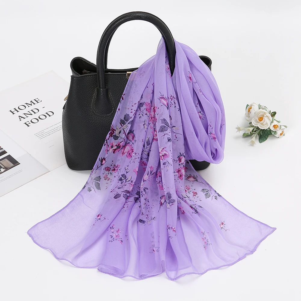 Flower Printed Hijab Georgette Long Scarf For Woman Muslim Shawl Sun Protection Wrap Ladies Beach Headband Wholesale 160*50cm