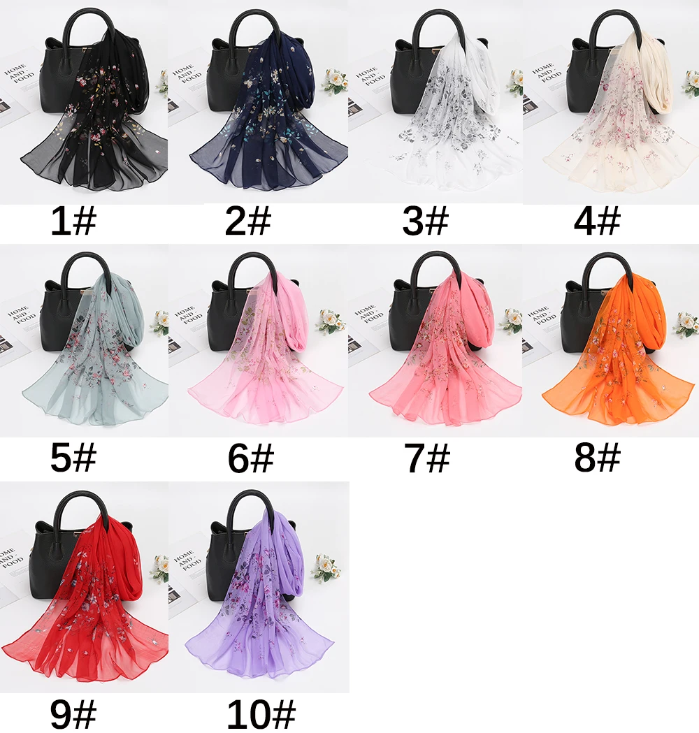 Flower Printed Hijab Georgette Long Scarf For Woman Muslim Shawl Sun Protection Wrap Ladies Beach Headband Wholesale 160*50cm