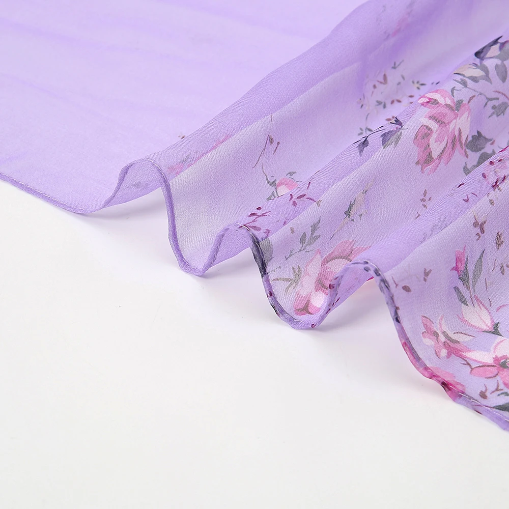 Flower Printed Hijab Georgette Long Scarf For Woman Muslim Shawl Sun Protection Wrap Ladies Beach Headband Wholesale 160*50cm
