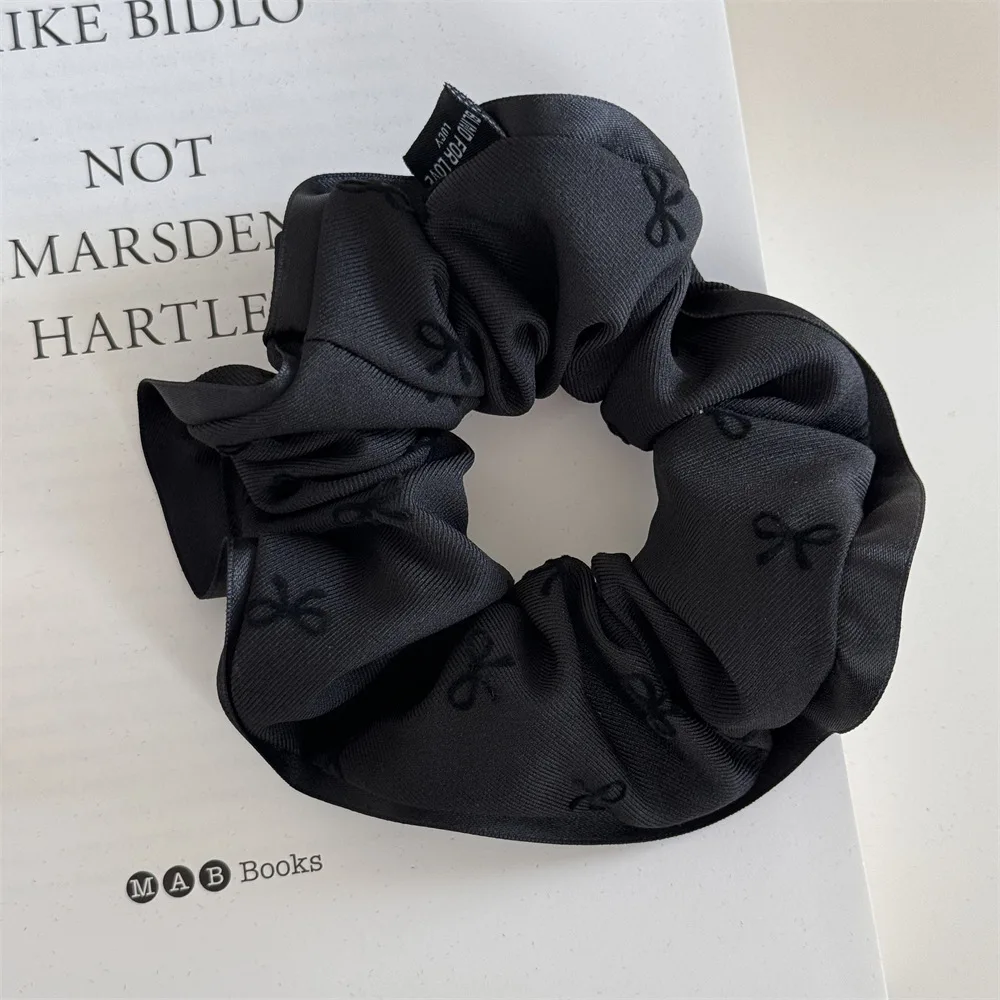 Elegant Bow Printed Scrunchies Women College Student Girls Elastic Hair Bands Black Gray Hair Ropes Fashion Ponytail Headbands