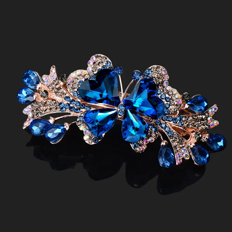 New Korean Colorful Crystal Butterfly Spring Hairpin Zircon Alloy Top Clip Horizontal Clip Elegant Women's Fashion Hair Jewelry