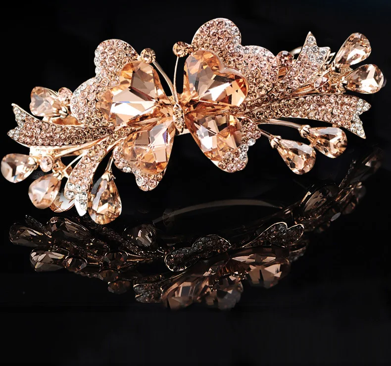 New Korean Colorful Crystal Butterfly Spring Hairpin Zircon Alloy Top Clip Horizontal Clip Elegant Women's Fashion Hair Jewelry