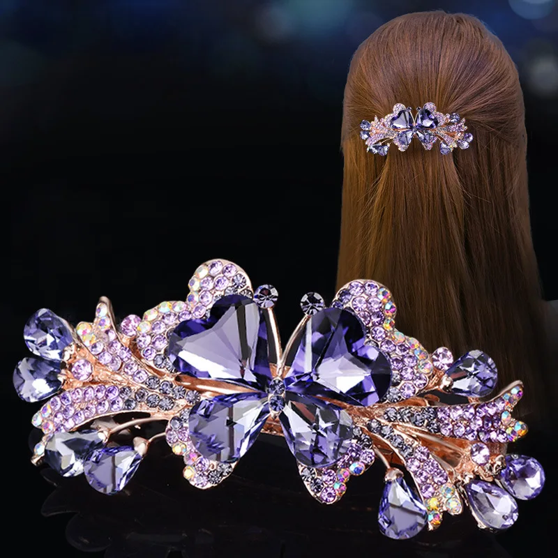 New Korean Colorful Crystal Butterfly Spring Hairpin Zircon Alloy Top Clip Horizontal Clip Elegant Women's Fashion Hair Jewelry