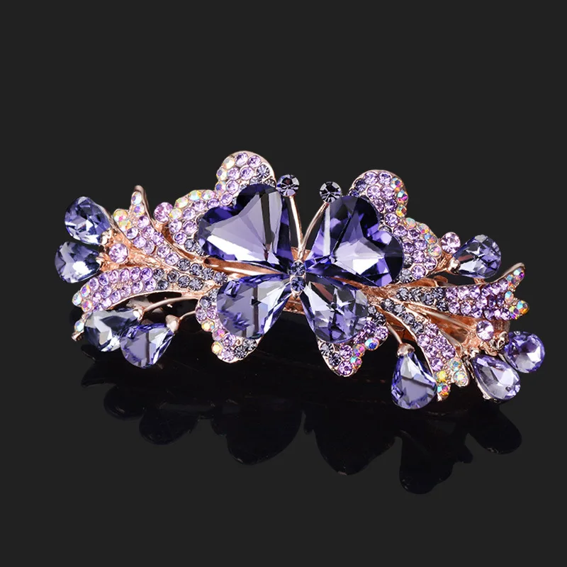 New Korean Colorful Crystal Butterfly Spring Hairpin Zircon Alloy Top Clip Horizontal Clip Elegant Women's Fashion Hair Jewelry