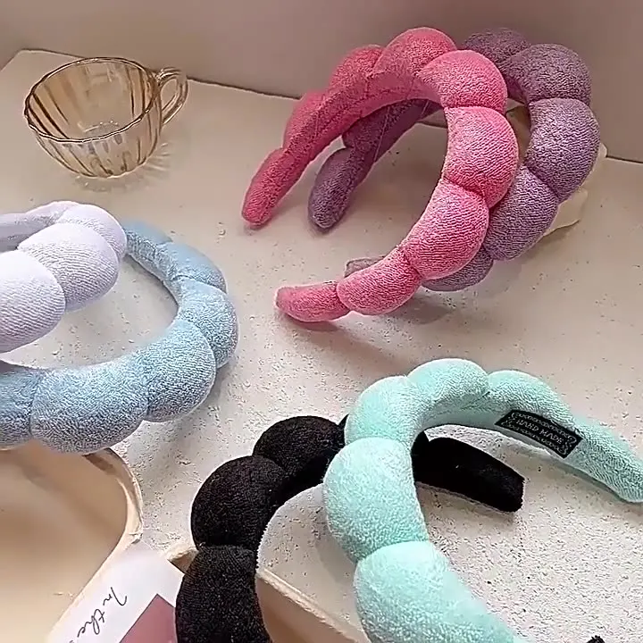 3Pcs Fashion Microfiber Washing Wristbands Scrunchies Puffy Headband Spa Bubble Headband for Washing Face Makeup Shower Skincare