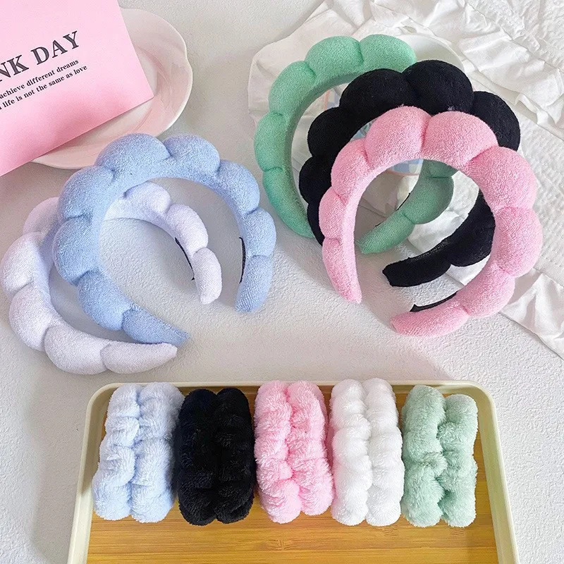 3Pcs Fashion Microfiber Washing Wristbands Scrunchies Puffy Headband Spa Bubble Headband for Washing Face Makeup Shower Skincare