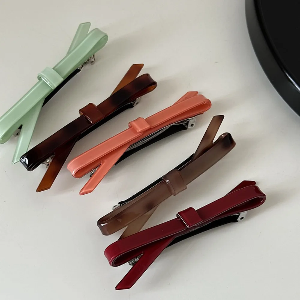 Chic Bow Hair Clips Plain Color Acetate Hairgrip Hairpin Cute Sweet Simple Bow Knot Bow Tie Side Pins Women Hair Accessories