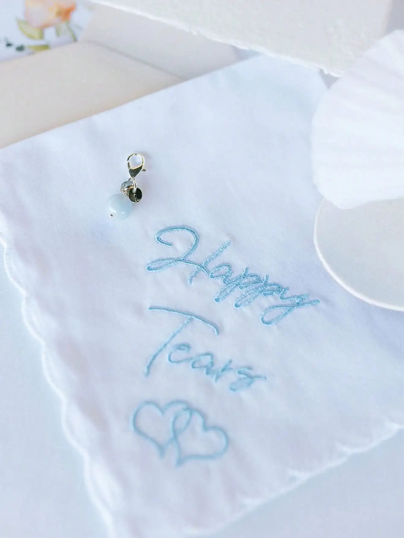 1/4pcs Wedding Handkerchief Embroidered With Scallop Lace Edges Something Blue For Bride On Wedding Day Handkerchief Bride Gifts