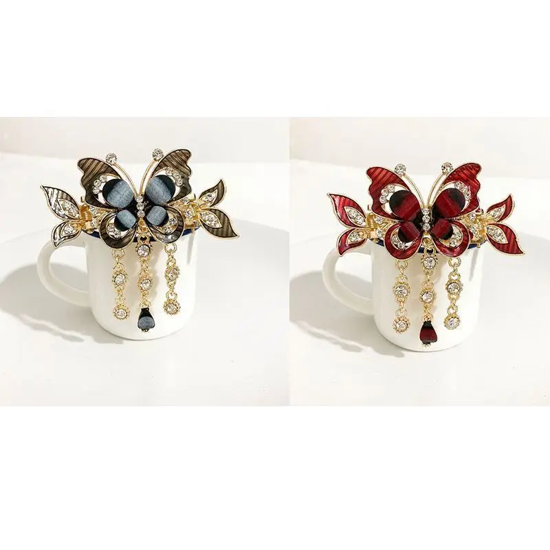 Rhinestone Butterfly Tassel Hairpin Hair Clip for Women Female Headpiece Hair Claw Elegant Temperament New Headwear