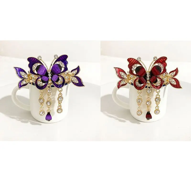 Rhinestone Butterfly Tassel Hairpin Hair Clip for Women Female Headpiece Hair Claw Elegant Temperament New Headwear