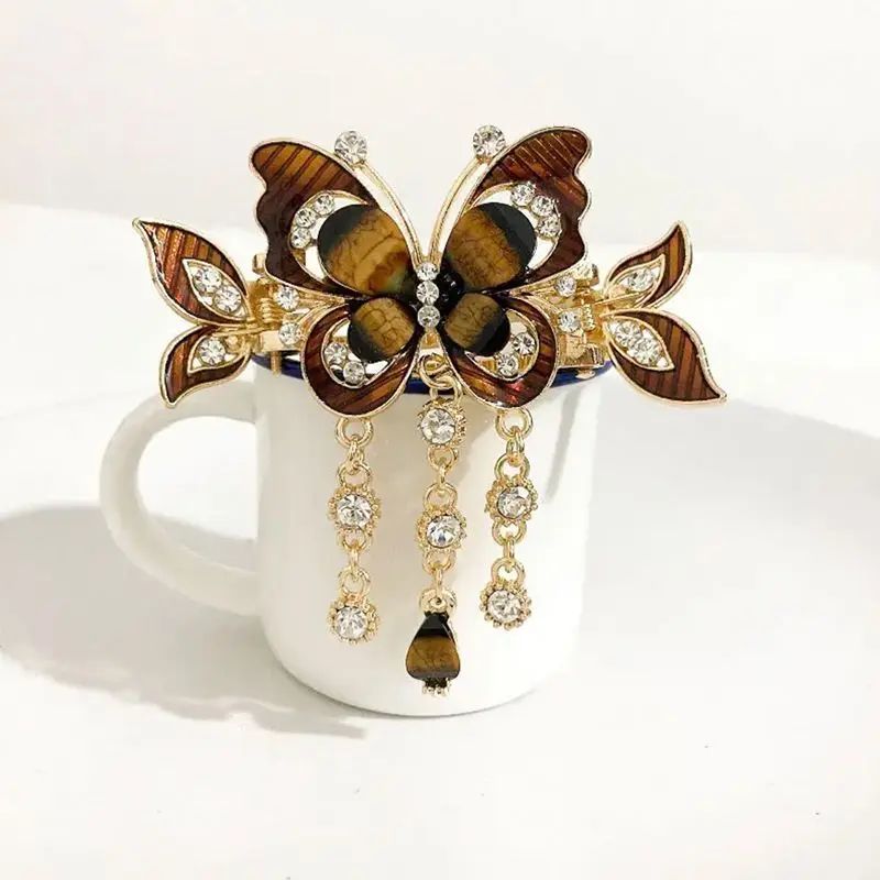 Rhinestone Butterfly Tassel Hairpin Hair Clip for Women Female Headpiece Hair Claw Elegant Temperament New Headwear