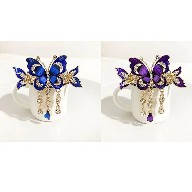 Rhinestone Butterfly Tassel Hairpin Hair Clip for Women Female Headpiece Hair Claw Elegant Temperament New Headwear