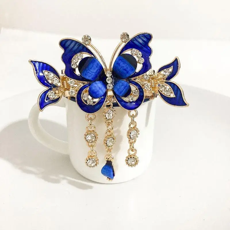 Rhinestone Butterfly Tassel Hairpin Hair Clip for Women Female Headpiece Hair Claw Elegant Temperament New Headwear