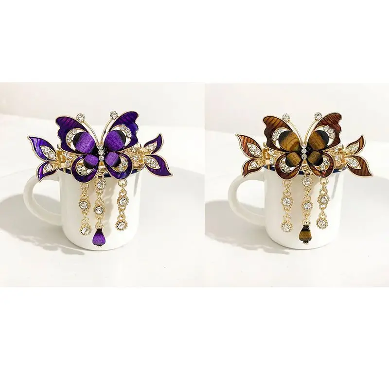 Rhinestone Butterfly Tassel Hairpin Hair Clip for Women Female Headpiece Hair Claw Elegant Temperament New Headwear