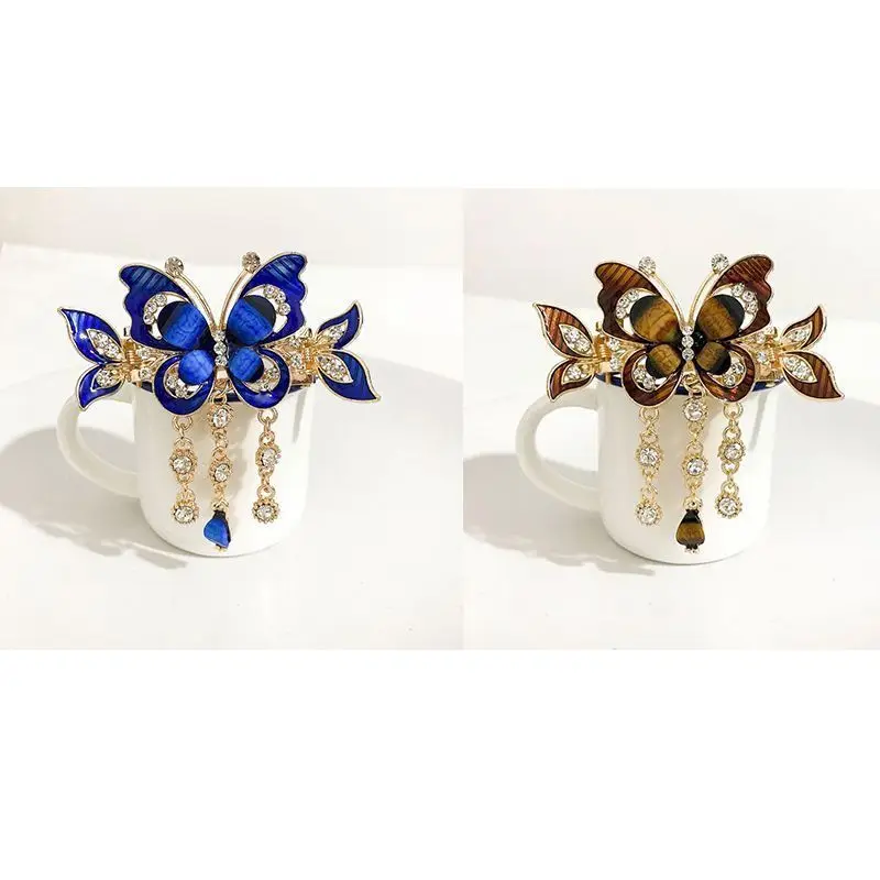 Rhinestone Butterfly Tassel Hairpin Hair Clip for Women Female Headpiece Hair Claw Elegant Temperament New Headwear
