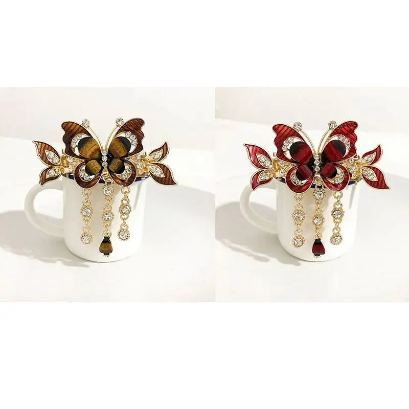 Rhinestone Butterfly Tassel Hairpin Hair Clip for Women Female Headpiece Hair Claw Elegant Temperament New Headwear