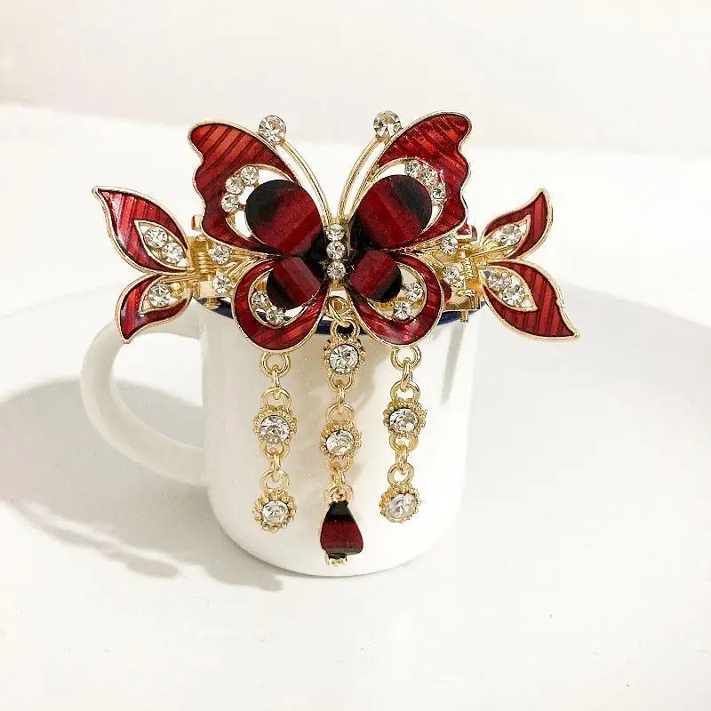 Rhinestone Butterfly Tassel Hairpin Hair Clip for Women Female Headpiece Hair Claw Elegant Temperament New Headwear