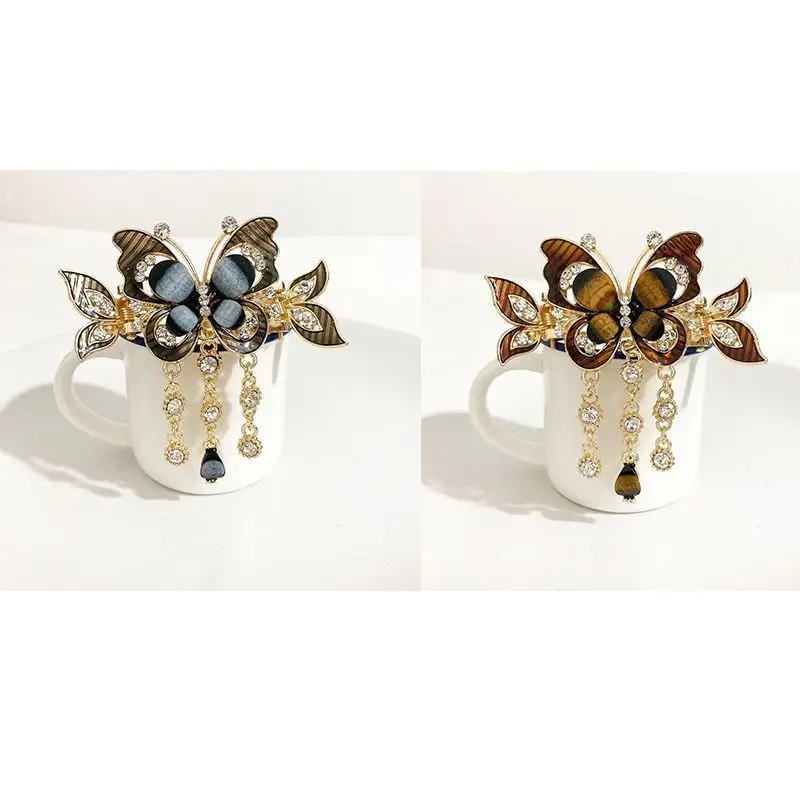 Rhinestone Butterfly Tassel Hairpin Hair Clip for Women Female Headpiece Hair Claw Elegant Temperament New Headwear