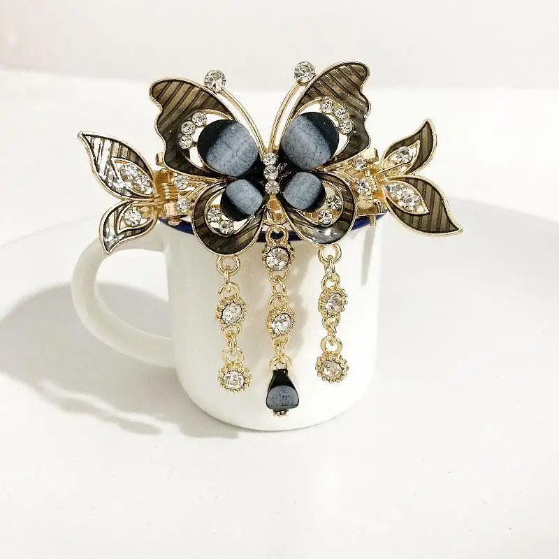 Rhinestone Butterfly Tassel Hairpin Hair Clip for Women Female Headpiece Hair Claw Elegant Temperament New Headwear