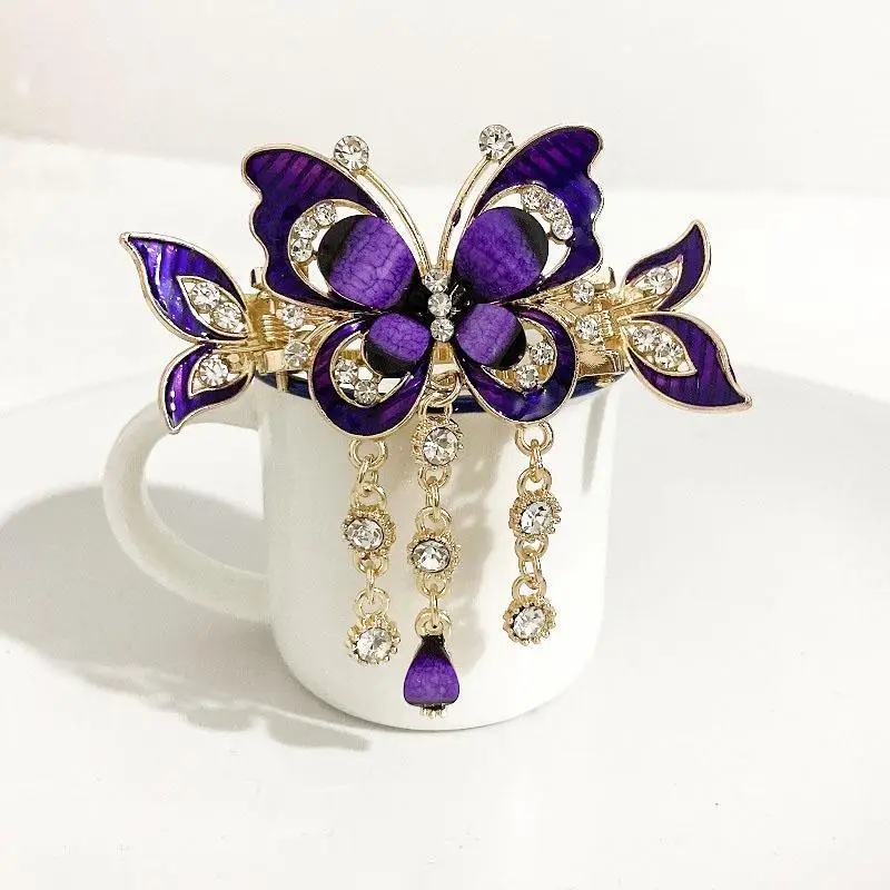 Rhinestone Butterfly Tassel Hairpin Hair Clip for Women Female Headpiece Hair Claw Elegant Temperament New Headwear