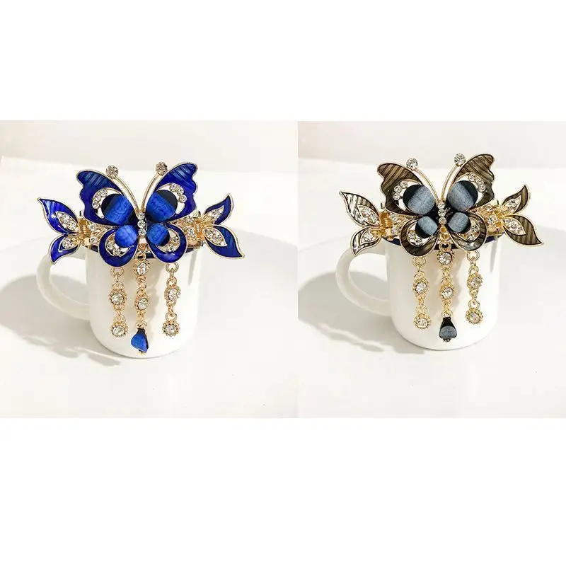 Rhinestone Butterfly Tassel Hairpin Hair Clip for Women Female Headpiece Hair Claw Elegant Temperament New Headwear