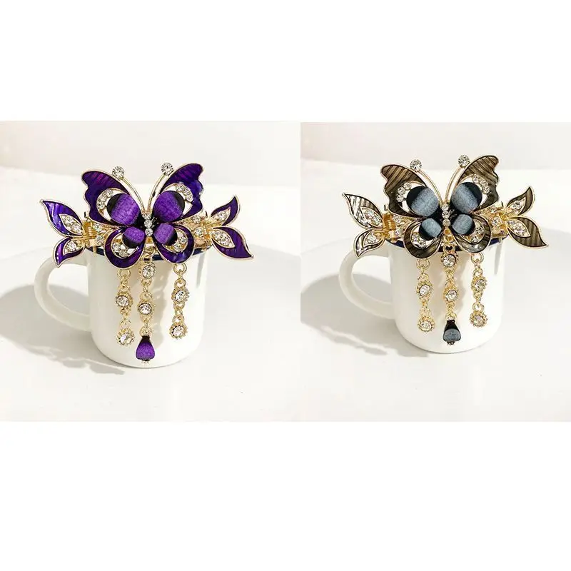 Rhinestone Butterfly Tassel Hairpin Hair Clip for Women Female Headpiece Hair Claw Elegant Temperament New Headwear