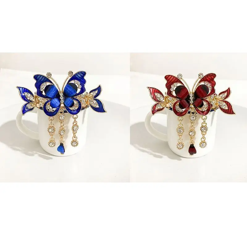 Rhinestone Butterfly Tassel Hairpin Hair Clip for Women Female Headpiece Hair Claw Elegant Temperament New Headwear