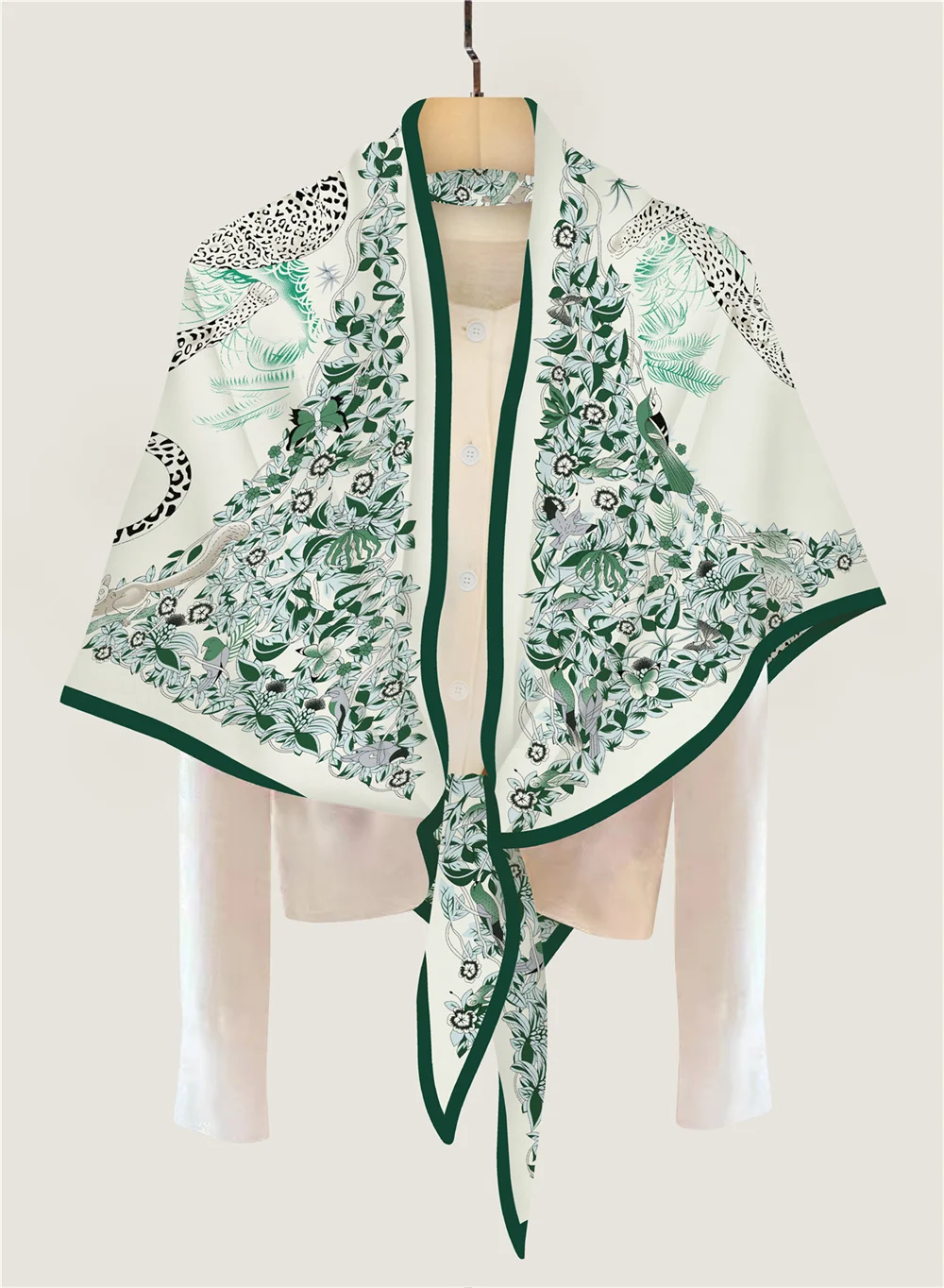 POBING 30% Silk 70% Cashmere Scarf Women Hand Rolled Fashion Print Triangle Scarves Wraps Bandana Big Hijabs Female Foulard
