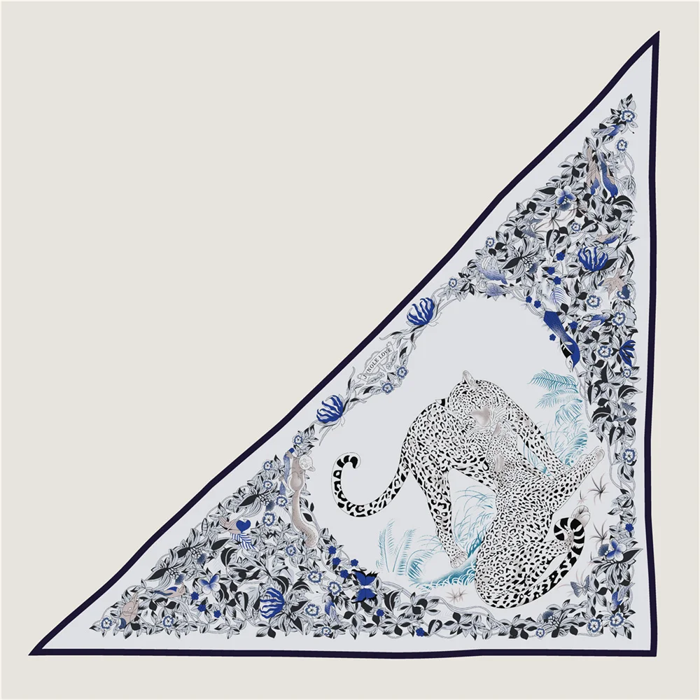 POBING 30% Silk 70% Cashmere Scarf Women Hand Rolled Fashion Print Triangle Scarves Wraps Bandana Big Hijabs Female Foulard