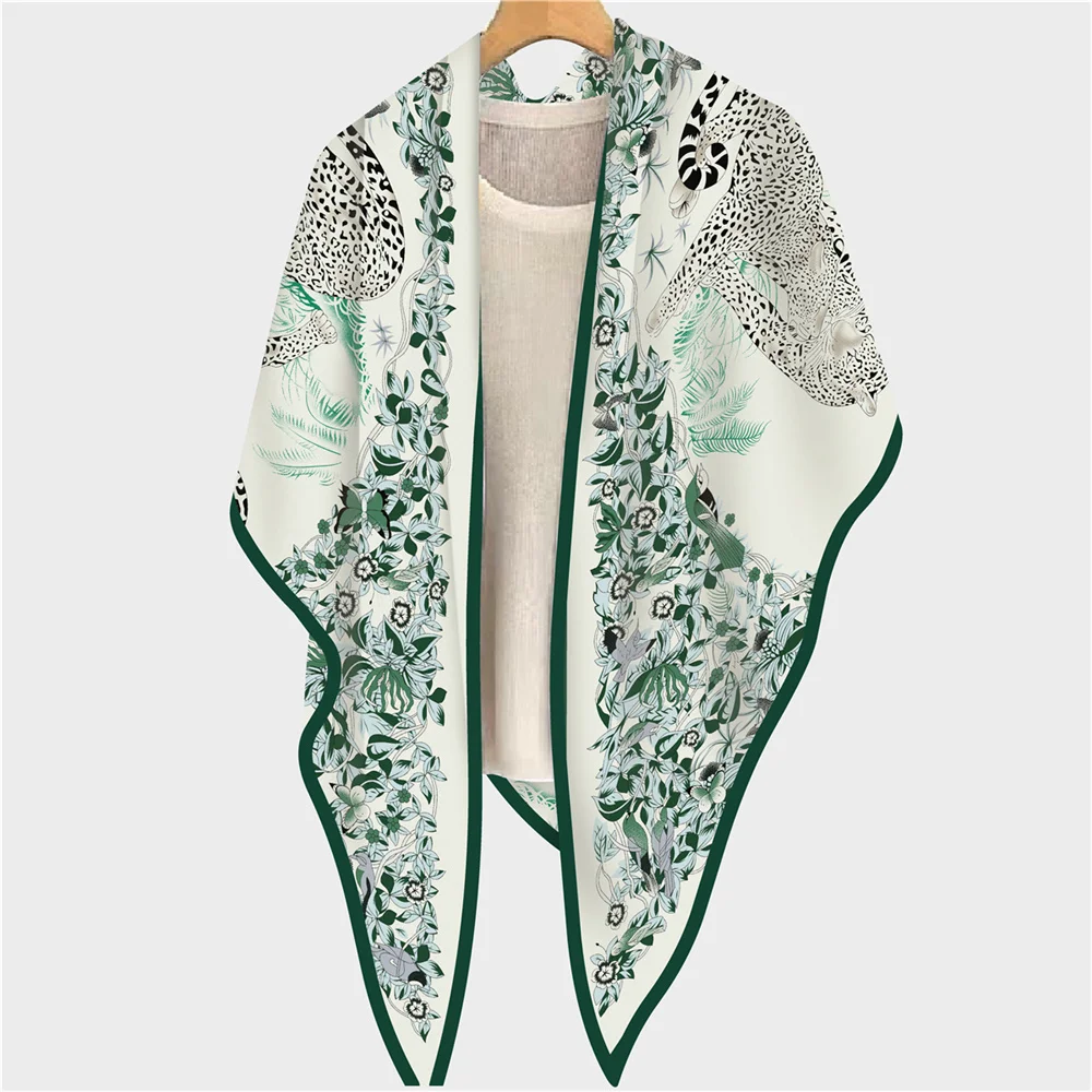 POBING 30% Silk 70% Cashmere Scarf Women Hand Rolled Fashion Print Triangle Scarves Wraps Bandana Big Hijabs Female Foulard