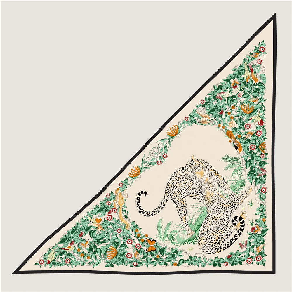 POBING 30% Silk 70% Cashmere Scarf Women Hand Rolled Fashion Print Triangle Scarves Wraps Bandana Big Hijabs Female Foulard