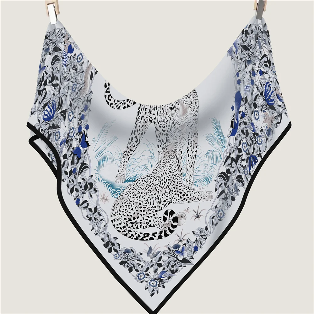 POBING 30% Silk 70% Cashmere Scarf Women Hand Rolled Fashion Print Triangle Scarves Wraps Bandana Big Hijabs Female Foulard