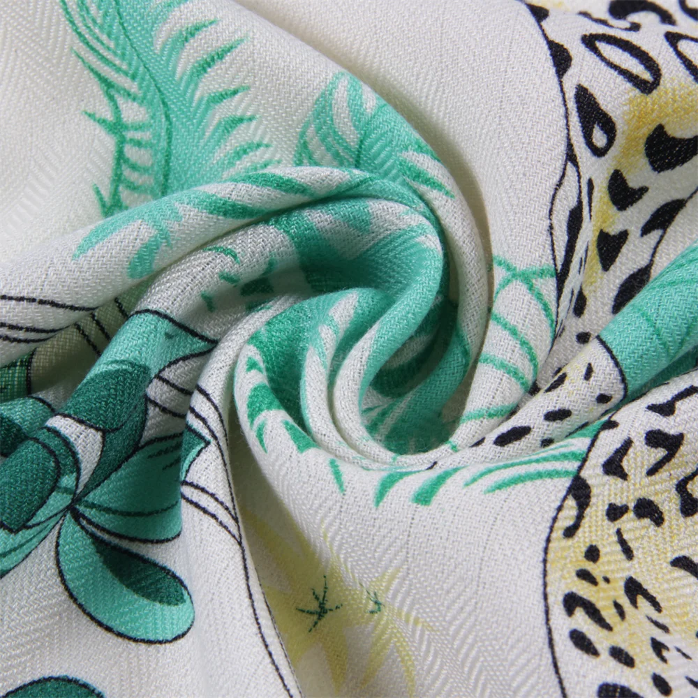 POBING 30% Silk 70% Cashmere Scarf Women Hand Rolled Fashion Print Triangle Scarves Wraps Bandana Big Hijabs Female Foulard