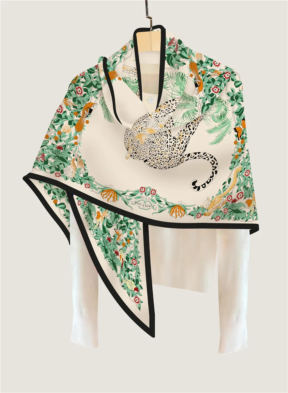 POBING 30% Silk 70% Cashmere Scarf Women Hand Rolled Fashion Print Triangle Scarves Wraps Bandana Big Hijabs Female Foulard