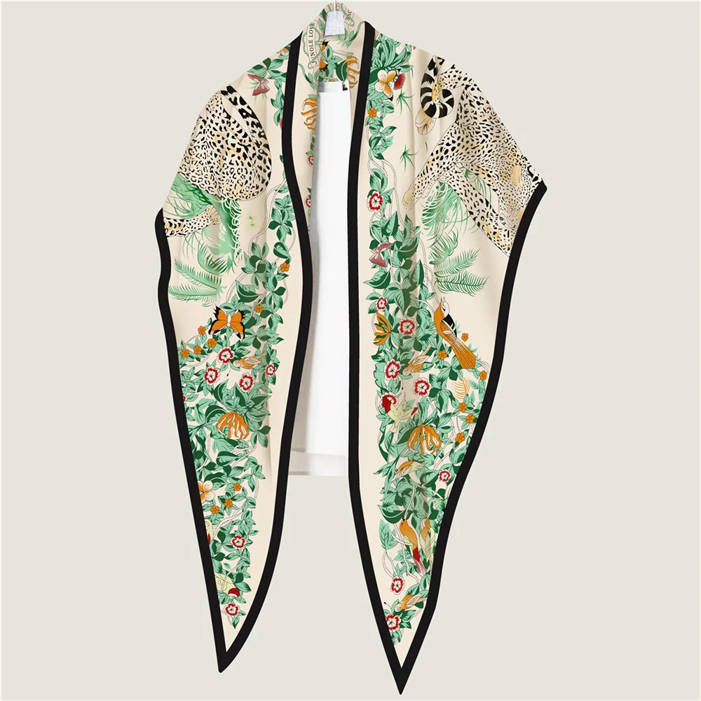 POBING 30% Silk 70% Cashmere Scarf Women Hand Rolled Fashion Print Triangle Scarves Wraps Bandana Big Hijabs Female Foulard