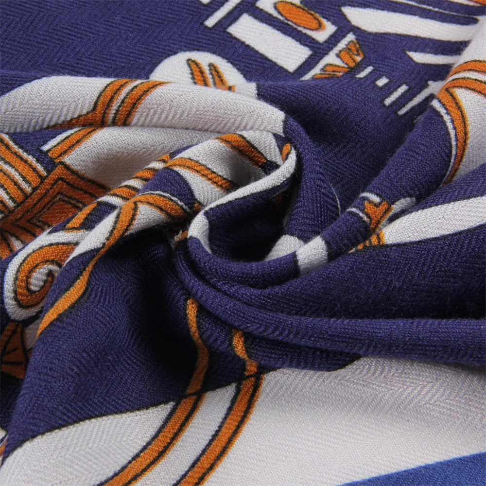 POBING 30% Silk 70% Cashmere Scarf Women Hand Rolled Fashion Print Triangle Scarves Wraps Bandana Big Hijabs Female Foulard
