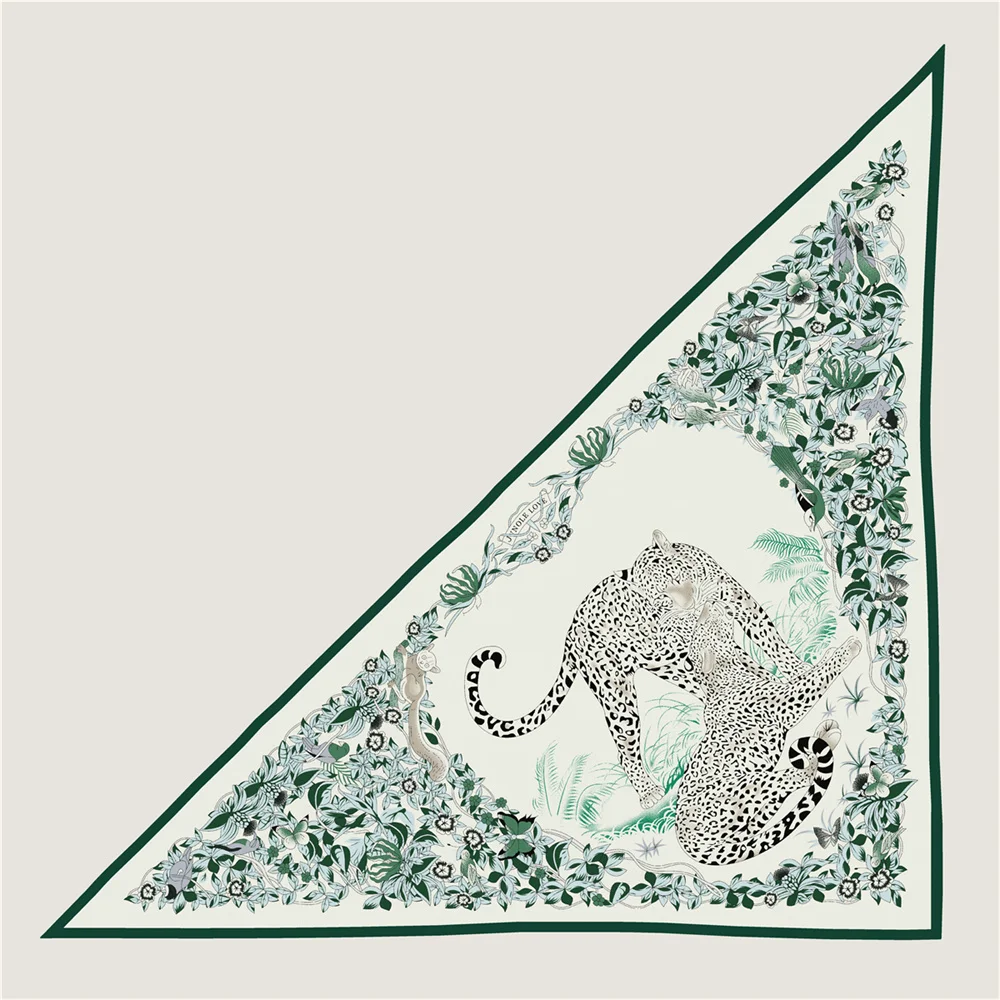 POBING 30% Silk 70% Cashmere Scarf Women Hand Rolled Fashion Print Triangle Scarves Wraps Bandana Big Hijabs Female Foulard