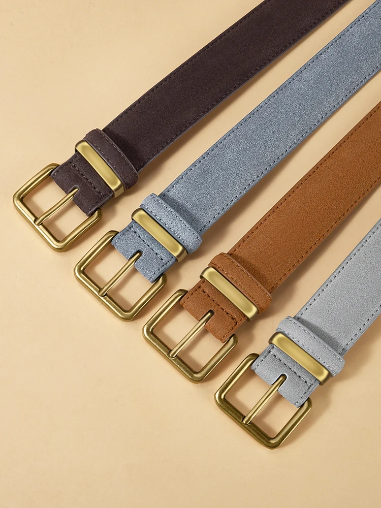 Men's Suede Belt Retro Trend Alloy Buckle Men's Belt Large Size Genuine High End Belt, Gift for Boyfriend and Dad