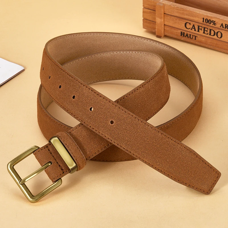 Men's Suede Belt Retro Trend Alloy Buckle Men's Belt Large Size Genuine High End Belt, Gift for Boyfriend and Dad