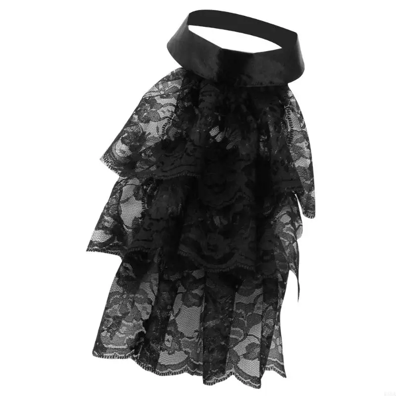 E56A Ruffled Mesh Collar Jabot Collar Halloween Dressingup Neckpiece Detachable Collar for Easter Festival Stage Performances